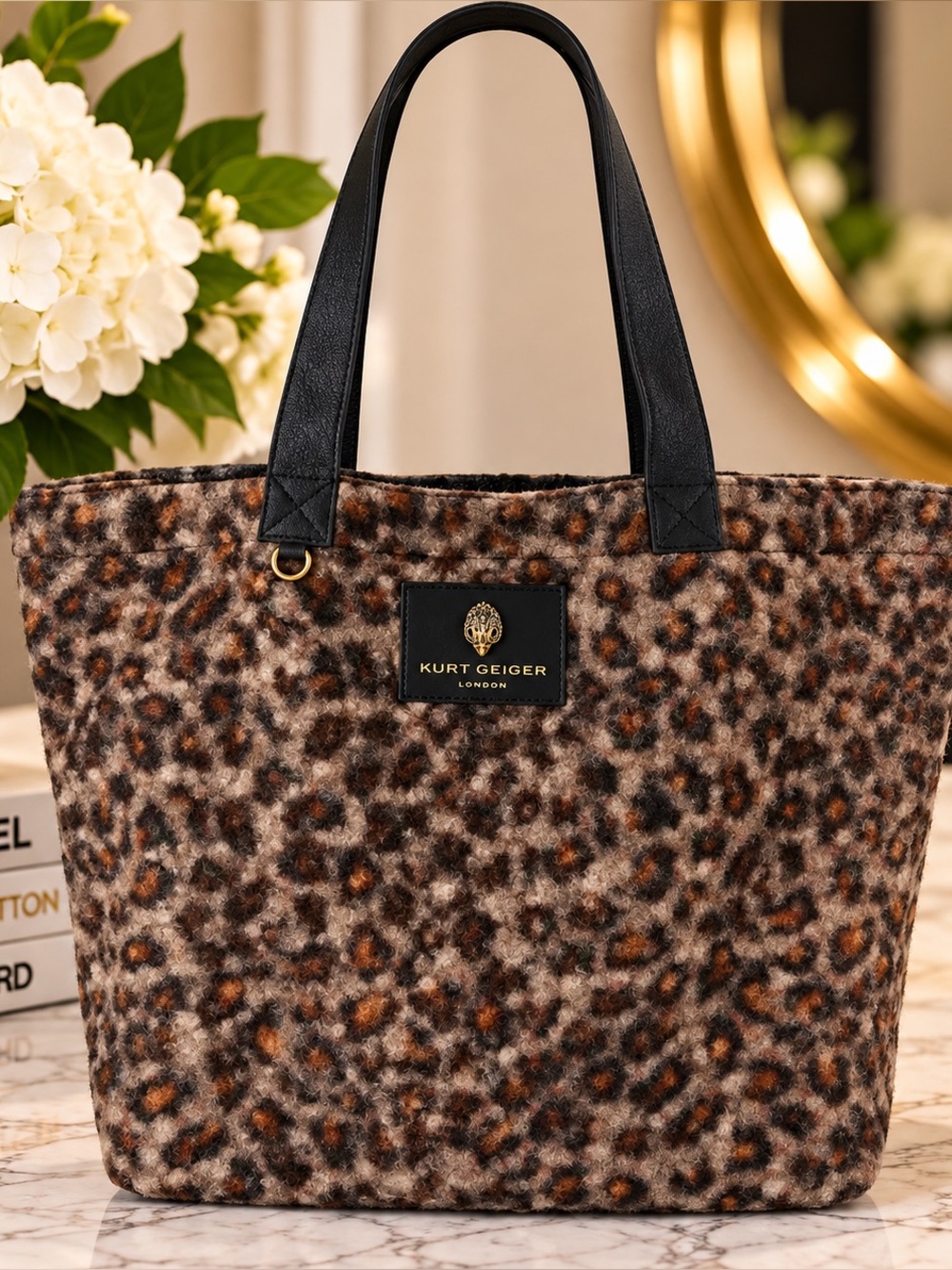 Kurt Geiger Faux Fur  Leopard Print Tote Bag in Brown